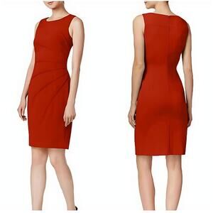 Calvin Klein Red Starburst Ruched Sleeveless Career Party Sheath Dress 4